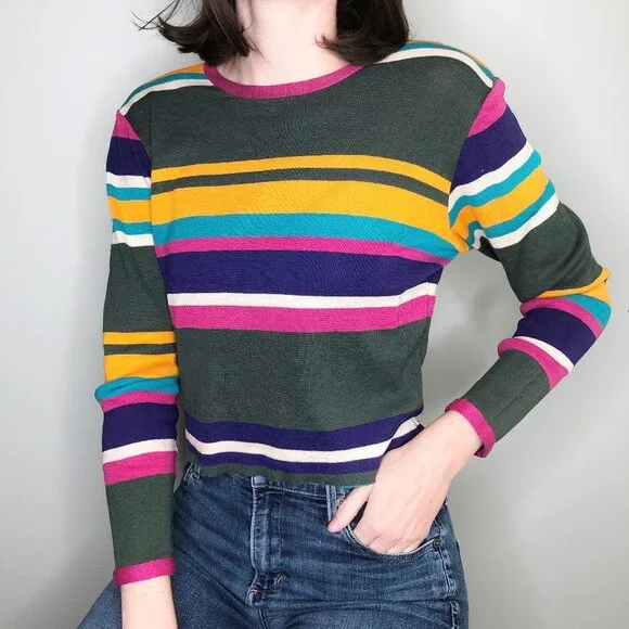 Vintage Missoni Knit Sweater Cropped Distressed Long Sleeve Blouse Top Shirt - Picture 1 of 8